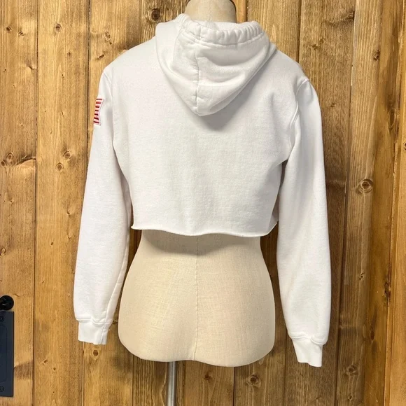 Chemistry Small White Cropped NASA Hoodie American Flag Casual - Picture 5 of 9